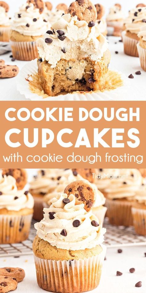 Cookie Dough Cupcakes Recipe, Cupcakes Stuffed, Chocolate Chip Cookie Dough Cupcakes, Cookie Dough Cupcakes, Cookie Dough Frosting, Gourmet Cupcakes, Cookie Dough Recipes, Recipe Girl, Cupcake Flavors