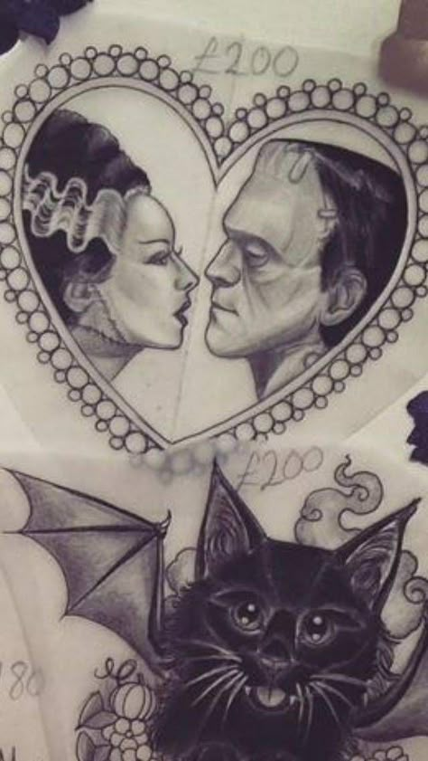 Frankenstein Tattoo Ideas, Lily And Herman Munster, Frankenstein Tattoo, Bride Tattoo, Herman Munster, Frankenstein Art, Wrist Tattoo Designs, Wrist Tattoo Ideas, Brides With Tattoos