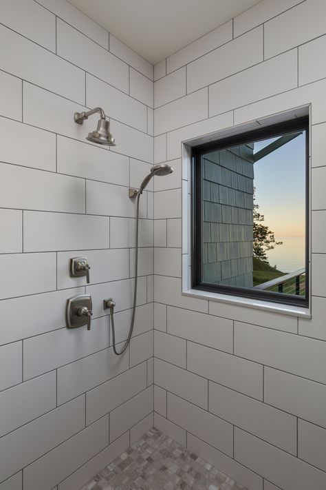 Large Subway Tile Bathroom Wall, 6x12 Tile Bathroom Shower Walls, Shower Large Subway Tile, Tile Shower Surround Ideas, 8x24 Subway Tile Bathroom, Large Bathroom Tiles Wall, Large White Subway Tile Bathroom, Shower Large Tile, Timeless Shower Tile Ideas