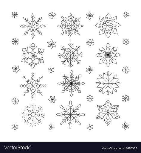 Hand drawn snowflakes doodle snowflakes unique Vector Image Drawn Snowflakes, Snowflake Icon, Snow Flake Tattoo, Snowflakes Drawing, Bujo Doodles, Line Art Vector, Christmas Doodles, Bullet Journal Themes, Journal Themes