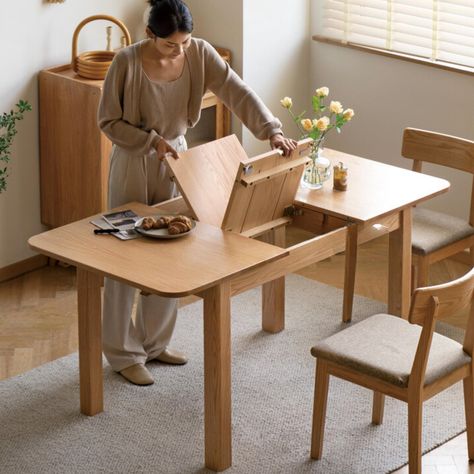 Small apartments also want to have a party anytime, anywhere, let's take a look at this "magic dining table" that can transform. Once opened and closed, the desktop can be easily stretched by 40cm, and the square table can instantly become a long table. Call your friends and brighten up your specialty dishes There is a safety lock under the desktop. The desktop can be stabilized with a light buckle, and it will not shake no matter how you move it It can be easily operated by one person. Transform Table, Wood Foldable Table, Foldable Square Dining Table, Folding Dining Table 6 Seater, Chunky Wood Dining Table Folding Leaf, Fold Out Table, Extendable 6-8 Seater Dining Table Pine, Folding Dining Table, Long Table