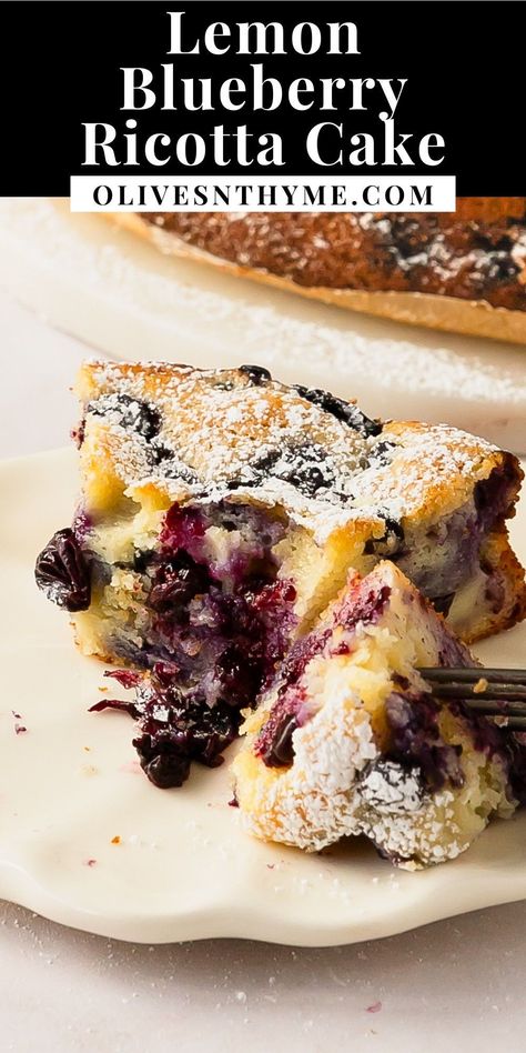 Blueberry ricotta cake is a deliciously sweet and moist Italian cake cake made with creamy ricotta and fresh blueberries. This easy to make blueberry lemon ricotta cake has a rich clafoutis like texture with a hint of bright lemon flavor. Make this ricotta blueberry cake for breakfast, dessert or anytime you need a simple, but stunning Italian cake. Ricotta Berry Cake, Cranberry Ricotta Cake, Blueberry Ricotta Breakfast Cake, Lemon Blueberry Ricotta Cake, Ricotta Breakfast Cake, Blueberry Ricotta Cake, Ricotta Breakfast, Lemon Ricotta Cheesecake, Fruit Deserts