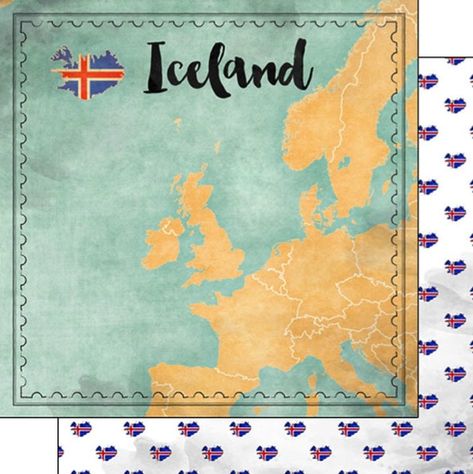 Iceland Sights Map 12x12 Double Sided Scrapbooking Paper Iceland Scrapbook, Iceland Flag, Iceland Map, Ireland Map, Map Paper, Scrapbooking Paper, Custom Paper, Travel Memories, Custom Items