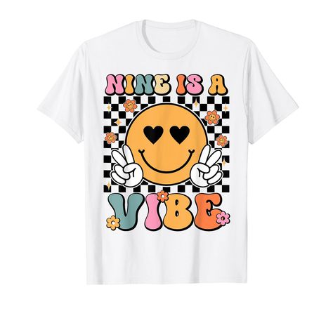 PRICES MAY VARY. Nine Is A Vibe Birthday Party Groovy Boys Girls Kids Is A Vibe is a design for your kids, children, and girls who are 9 years old. Great graphic tee for a 9th birthday girl. Suitable for kids, girl and boys on Birthday Day. Lightweight, Classic fit, Double-needle sleeve and bottom hem Vibe Birthday Party, Birthday Girl, Graphic Tee, Birthday Party, Birthday, T Shirt, Design