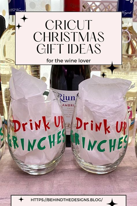 Cricut Christmas Gift, Budget Friendly Christmas Gifts, Drink Up Grinches, Cricut Christmas, Easy Drinks, Christmas Cooking, Stemless Wine Glasses, Christmas Gift Idea, Christmas Wine