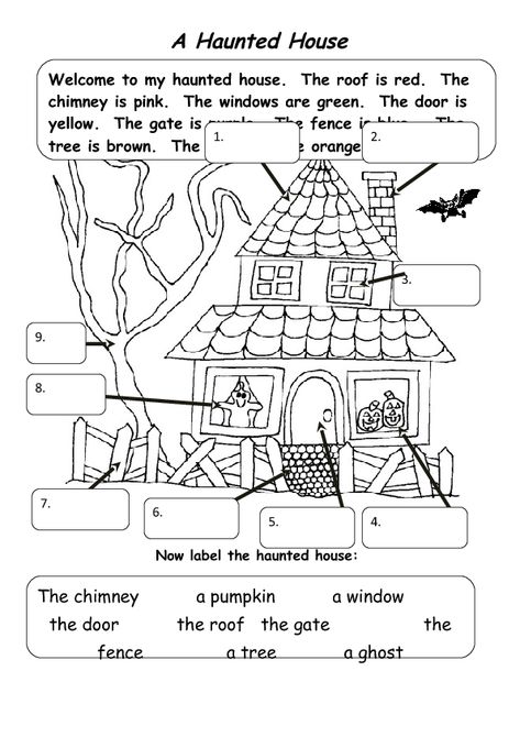 Click to close or click and drag to move Halloween Worksheets Free, Halloween Teaching, Halloween Vocabulary, Boo Yall, Halloween Worksheets, A Haunted House, Learning Worksheets, Kids Labels, Hidden Pictures