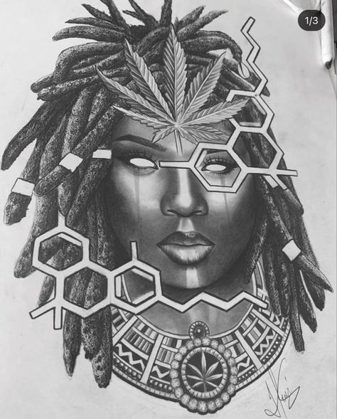 Black Spiritual Tattoos For Women Goddesses, African Goddess Tattoo Black Women Art, Black Nefertiti Tattoo, Black Goddess Tattoo Stencil, African Goddess Tattoo Design, Black Warrior Woman Tattoo, Black Madussa Tattoo Design, Afrocentric Art Tattoo, African Art Tattoo Ideas