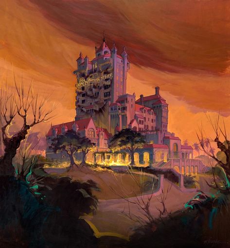 Theme Park Concept Art, Park Concept Art, Park Concept, Hollywood Tower Hotel, Tower Of Terror, Disney Images, Hollywood Studios, Disney Halloween, Disney Parks