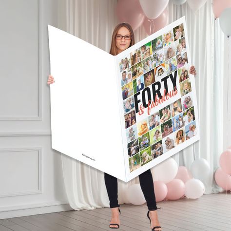 40 Photo Collage for 40 Years Giant 40th Birthday Card Giant Birthday Card, Birthday Photo Album, 40th Birthday Card, 40th Birthday Cards, 40th Birthday Invitations, Cardboard House, Photo Greeting Cards, Brush Script, 40th Birthday Parties