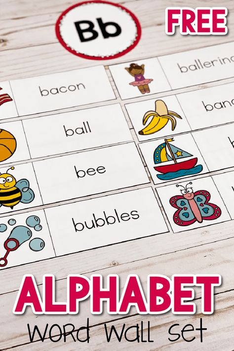 Word Wall Preschool Free Printables, Alphabet Words Pictures, Pre K Vocabulary Words, Word Wall Printables Free, Words That Start With A Preschool, Write The Room Preschool Free Printable, Prek Word Wall Ideas, Free Word Wall Printables, Word Cards With Pictures Free Printable