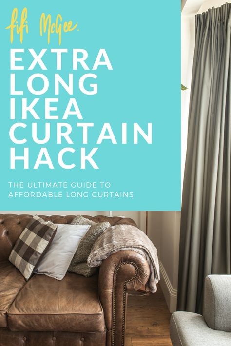 I'm not kidding when I say I've been looking for new living room curtains for 4 MONTHS now! I've found a solution!  Join me for my quick, easy and affordable hack for extra long curtains from IKEA. Ikea Curtain Track Hack, Too Long Curtain Hacks, Ikea Curtain Hack Track, Extra Long Curtains Living Rooms, Curtains Too Long Hack, Ikea Curtains Living Room, Ikea Curtain Hack, Long Curtains Living Room, Ikea Curtain