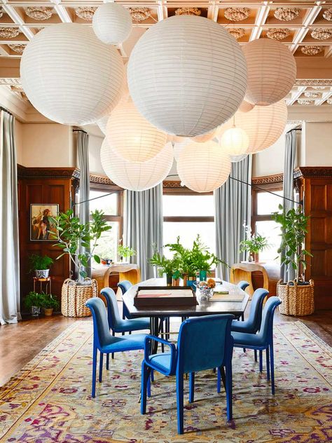 Freehand Hotel, Noguchi Lamp, White Paper Lanterns, Ford Interior, Affordable Lighting, Blue Dining Chair, Lantern Pendant Lighting, Large Lanterns, Fancy Lights