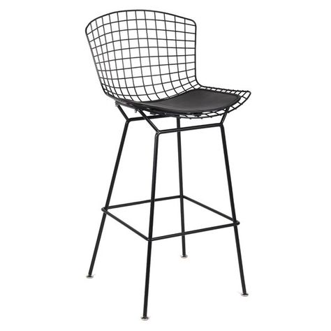 Black wire counter chair with leatherette seat pad in a choice of colors. Transform your counter-height dining area into a contemporary showplace with this Timmons Bar Stool. This modern chair looks so aesthetically beautiful. Wire Bar Stools, Stainless Steel Bar Stools, Chairs Logo, Bar Stool Seats, Counter Chair, Industrial Bar Stools, Harry Bertoia, 30 Bar Stools, Counter Chairs