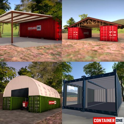 12 Epic Shipping Container Garage and Carport Ideas Garage Made From Shipping Containers, Shipping Container Carport Garage, Shipping Container Uses, Sea Can Garage Shipping Containers, Container Garage Design, Shipping Container Stables, Storage Container Shop Ideas, Conex Box Storage Ideas, Storage Container Garage Ideas