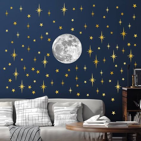 Amazon.com: Moon and Stars Wall Decal Moon Wall Sticker Gold Star Decals Peel and Stick Wall Stickers Mural for Kids Baby Room Nursery Wall Decor Vinyl Star for Ceiling Wall Decals for Bedroom Playroom Decoration : Tools & Home Improvement Gold Wall Stickers, Playroom/living Room, Playroom Decoration, Wall Decor Vinyl, Star Wall Decals, Murals For Kids, Wall Decals For Bedroom, Star Decals, Wall Vinyl Decor