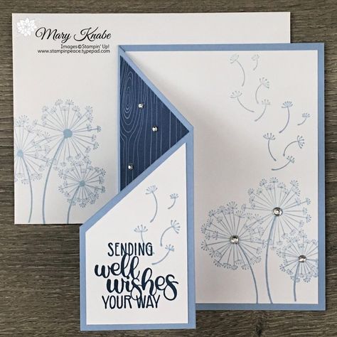 Stampin Up Karten, Dandelion Wishes, Fancy Fold Card Tutorials, Tri Fold Cards, Get Well Wishes, Dandelion Wish, Shaped Cards, Memory Keeping, Card Making Tutorials