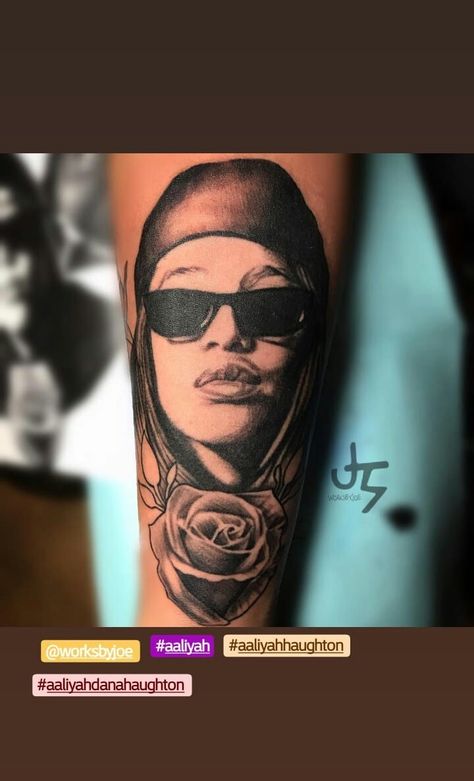 Aaliyah Tattoo, Aaliyah Drawing, Aaliyah Drawing Sketches, Aaliyah Tattoo Name, Aaliyah Tattoo Portrait, Rihanna Portrait Tattoo, A Tattoo, Glow In Dark Party, Sick Tattoo