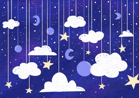 #dream #dreamy #illustration #drawing #procreate #stars #clouds #moon #sky #blue #dreamland #dreamcatcher Night Clouds Illustration, Dreamland Illustration, Procreate Beginner, Finding My Style, Dreamy Night Sky, Dreamy Illustration, Dreamy Night, Night Clouds, Cloud Illustration