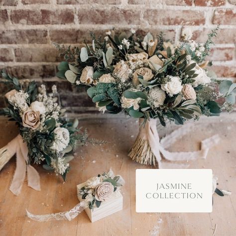 Jasmine Diy, Champagne Bouquet, Flower Colouring In, Bridal Floral Crown, Wood Flower Bouquet, Flower Wedding Bouquet, Italian Ruscus, Dollar Eucalyptus, Groomsmen Boutonniere