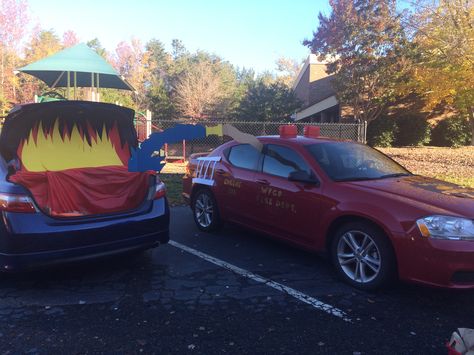 Trunk or treat Fire Truck Fire Station Trunk Or Treat, Trunk Or Treat Fire Truck, Fire Truck Trunk Or Treat Ideas, Firefighter Trunk Or Treat, Fire Truck Party, Wet Felting Projects, Halloween 2018, Trunk Or Treat, Fire Department