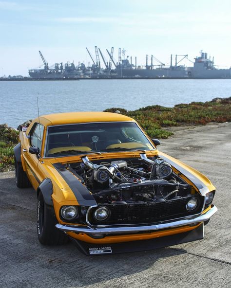 @jfboosted 's twin turbo 69 mustang is absolutely ridiculous. . . . . . #1969mustang #stang #turbo #boost #hoonicorn #4speed #ford… Mustang Build, 69 Mustang, Us Cars, Twin Turbo, Super Cars, Cool Cars, Mustang, Twins, Bmw Car