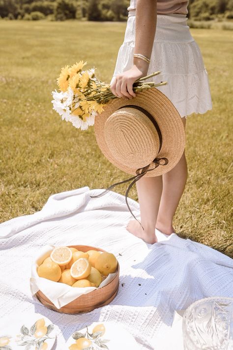 summer lemon picnic photoshoot Picking Lemons Aesthetic, Peach Picking Photoshoot, Photoshoot With Lemons, Lemons Photoshoot, Nutritionist Photoshoot, Lemon Photoshoot, Lemon Picnic, Fruit Photoshoot, Backyard Photoshoot