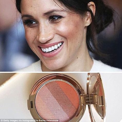 And now, FEMAIL can reveal the $81 (GBP £44) bronzer by Jane Iredale (bottom) that the Duchess of Sussex swears by Jane Iredale Makeup Before And After, Charlotte Tilbury Pillow Talk Lipstick, Meghan Style, Makeup Tools Photography, Megan Markel, Jane Iredale Makeup, Toxic Makeup, Pillow Talk Lipstick, Cheek Blush