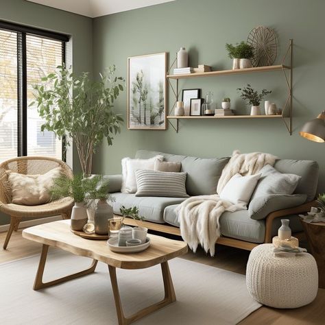 Vintage Living Room Apartment, Living Room Color Palette Ideas, Sage Green And Grey Living Room, Modern Green Living Room, Calm Living Room, Sage Living Room, Sage Green Living Room, Green Living Room Decor, Scandinavian Design Style