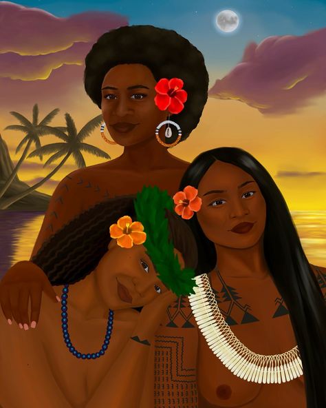 Melanesia, Micronesia, Polynesia 🌺, “Of the water” by gilli.art (ig) Islander Women, Trinidad Culture, Island Women, Soulful Art, Polynesian Art, Pacific Islander, Black Princess, Polynesian Culture, Divine Mother