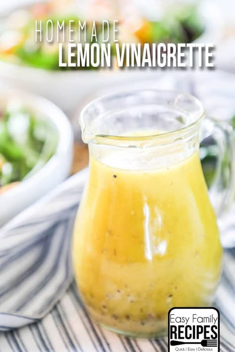 Homemade Lemon Vinaigrette Dressing, Lemon Vinegarette, Lemon Salad Dressings, Lemon Vinaigrette Dressing, Vinaigrette Dressing Recipe, Lemon Salad, Homemade Salad Dressings, Homemade Dressings, Lemon Diet