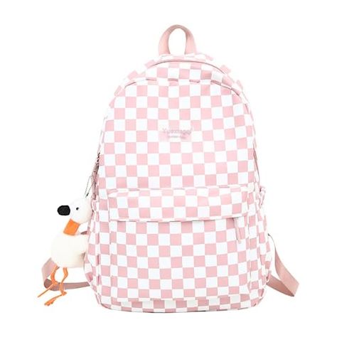 Preppy Laptop, Aesthetic Checkered, Plaid Backpack, Aesthetic Backpack, Backpack Cute, Hippie Costume, Light Backpack, Fresh Color, Pink Backpack