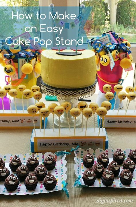 How to Make an Easy Cake Pop Stand - DIY Inspired Epic Emoji, Diy Cake Pop Stand, Emoji Birthday Party Ideas, Birthday Cake Girls Teenager, Teenager Party, Diy Cake Pops, Emoji Cake, Emoji Birthday Party, Cake Pop Stands