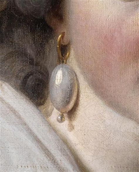 beyondthegoblincity:    Detail from a portrait of Madame Nicaise Perrin by Charles Nicaise Perrin. 18th century.  (C) RMN-Grand Palais / René-Gabriel Ojéda / Thierry Le Mage Art Of Jewellery, Pearl Painting, 18th Century Art, Jewelry Painting, Pearl Aesthetic, Pearl Art, Art Details, Classic Paintings, Grand Palais