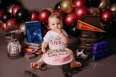 Harry Potter Cake Smash First Birthdays, Chosen One First Birthday, First Birthday Harry Potter Theme, Harry Potter One Year Birthday, Harry Potter 1st Birthday Girl, Harry Potter First Birthday Girl, Harry Potter Smash Cake, Harry Potter Cake Smash, The Chosen One First Birthday