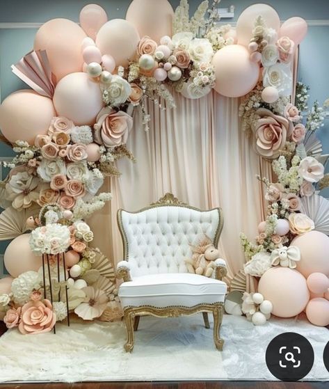 Ballon Arch Quinceanera, Quince Ballon Arch, Floral Backdrop Quinceanera, Decor Aqiqah, Butterfly Theme Debut Backdrop, Decoration With Balloons, Rose Gold Backdrop.with Crown, 18th Birthday Decorations, Quinceanera Decorations