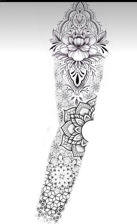 Womens Mandala Sleeve Tattoo, Mandela Tattoo Designs For Women Arm, Girly Arm Sleeve Tattoos, Popular Tattoos 2024, Tattoo Manga Mujer, Mandela Tattoo Designs For Women, Mandala Sleeve Tattoo Women, Mandala Arm Sleeve, Mandala Background Tattoo