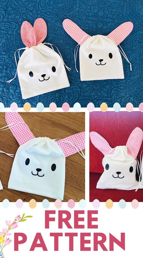 2 versions of the easter bunny drawstring bag for free! Ears on top, or easrs on sides! Bunny Bags For Easter, Bunny Treat Bags, Easter Basket Alternatives, Christmas Lesson Plan, Easter Sewing, Diy Bunny, Christmas Lesson, Face Template, Bunny Treats