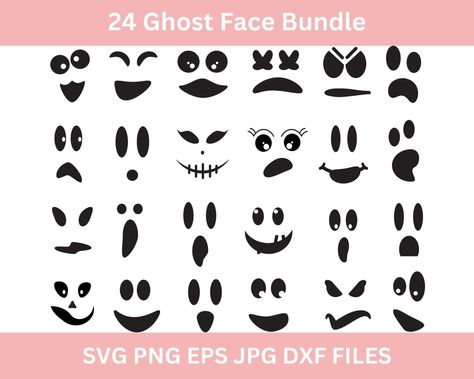 Funny Jackolantern Faces, Ghost Faces Template, Ghost Faces Ideas, Ghost Face Pumpkin Carving, Pumpkin Faces Ideas, Carvings Designs, Ghost Face Svg, Cricut Pumpkin, Face Laser