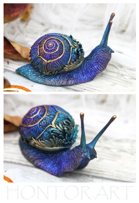 Polymer Clay Fairies, Clay Art Ideas Sculpture, Polymer Clay Crafts Ideas, Polymer Clay Art Ideas, Animals Polymer Clay, Polymer Clay Home Decor, Polymer Clay Creatures, Polymer Clay Snail, Fantasy Clay