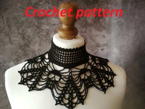 Crochet Gothic Choker Patterns, Crochet Victorian Collar, Crochet Gothic Choker, Gothic Clothing Patterns, Crochet Written Patterns Free, Alt Crochet Patterns, Crochet Goth Clothes, Goth Crochet Ideas, Crochet Choker Pattern