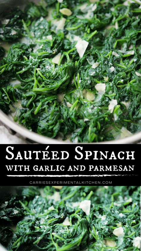 Fresh baby spinach leaves sautéed with thinly sliced garlic and Parmesan cheese is a delicious vegetable side dish.  #spinach #vegetables Fresh Spinach Recipes, Baby Spinach Recipes, Spinach Souffle, Spinach Parmesan, Fried Spinach, Recipe Folder, Dieting Tips, Vegetable Side Dish, Sauteed Spinach