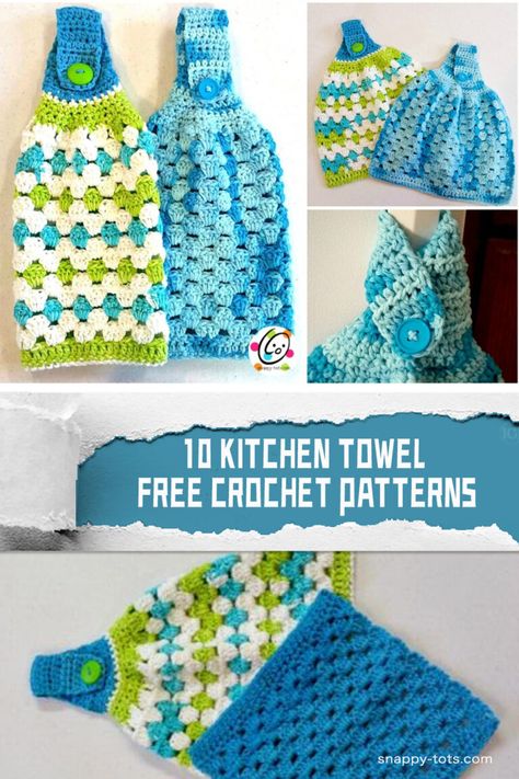 Crochet Free Patterns Easy, Kitchen Towels Diy, Crochet Kitchen Towel, Dish Towel Crafts, Kitchen Towels Hanging, Free Crochet Patterns For Beginners, Crochet Dish Towels, Crochet Towel Holders, Crochet Towel Topper