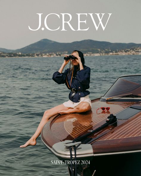 One new collection full of linen, stripes and nautical treasures. Ten friends from the J.Crew Collective. Three unforgettable days in Saint-Tropez Boat Fashion Editorial, J Crew Looks, J Crew Catalog, Sailing Fashion, Sailing Photography, J Crew Summer, Jet Set Style, French Summer, Nautical Outfits