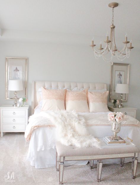 Loveliest Looks Of Fall Tour  #blushtones #falldecor Bed Decoration, Feminine Bedroom, Beautiful Bed, Bedroom Updates, Fall Bedroom, Country Bedroom, Elegant Bedroom, Bedroom Decorating, White Furniture