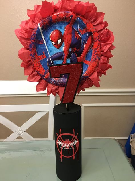 Spiderman Centerpieces Diy, Miles Morales Centerpieces, Spidey Party Centerpieces, Spidey Birthday Centerpieces, Spiderman Centerpiece Ideas, Venom Centerpieces, Spider Man Centerpieces, Spider-man Table Centerpieces, Minecraft Party Printables