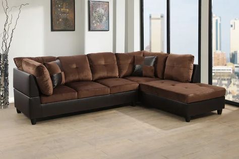 Burman 103.5" Wide Faux Leather Sofa & Chaise Wide Sofa, Microfiber Sectional Sofa, Brown Sectional, 2 Piece Sectional Sofa, Faux Leather Sofa, Room Master, Master Room, Couch Set, Sofa Chaise