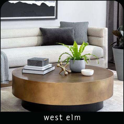 West Elm Coffee Table, Pedestal Coffee Table, Steel Coffee Table, Gold Coffee Table, Coffee Table Styling, Table Cafe, Stylish Sofa, Sofa Tables, Living Room Coffee Table