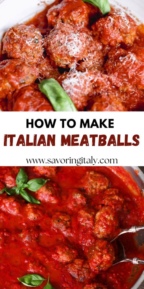 These Authentic Polpette al Sugo are the Italian meatballs you've been craving—juicy, tender, and packed with rich flavors. Made with grass-fed beef, Parmigiano, Italian parsley, and onion, they’re pan-fried and finished in a savory tomato sauce. This easy recipe captures the taste of nonna’s homemade comfort food and makes any meal feel extra special. Authentic Italian Recipes Appetizers, Italian Meatball Sauce Recipes, Meatball Marinara Recipes, Italian Meatball Recipes, Meatballs Sauce Recipe, Best Italian Meatball Recipe, Authentic Italian Meatballs, Italian Sausage Meatballs, Classic Italian Meatballs