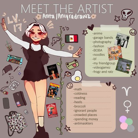 Meet The Artist Poses, Meet The Oc Drawing, How To Develop Your Own Art Style, Meet The Artist Sketchbook, Oc Introduction Drawing, Oc Art Inspiration, Meet The Artist Ideas, Finding My Art Style, Oc Reference Sheet Character Design