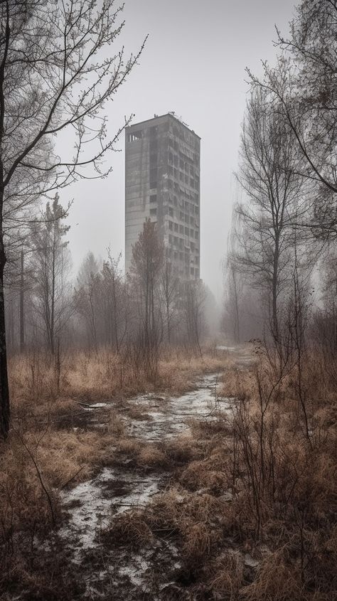 Distopian Backgrounds, Chernobyl Wallpaper, Post Apocalyptic Aesthetic, Chernobyl Aesthetic, Creepy Stalker, Apocalypse Landscape, Apocalypse Aesthetic, Post Apocalyptic Art, Ruined City